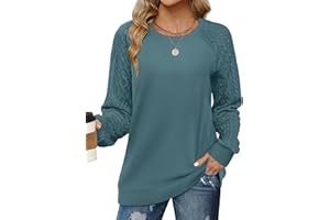 Saloogoe Sweatshirts for Women Crewneck Cable Knit Sleeve Sweaters Lightweight Fashion 2024