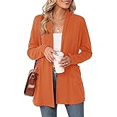 Micoson Womens Cardigan Sweaters with Pockets Lightweight Flowy Casual Long Sleeve Open Front Kimono Cardigans Orange S