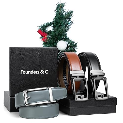 Founders C Men's Leather Ratchet Comfort Click Belt Dress with Slide  Buckle -Adjustable Trim to Fit (Bright