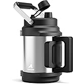 64 oz Stainless Steel Water Bottle for Camping: 2-in-1 Straw Spout Lid, Dual Handle, Leakproof, Keep Cold 48H, Half Gallon Insulated Water Jug for Outdoors, Fitness, Journey, Fishing, Work (Steel)