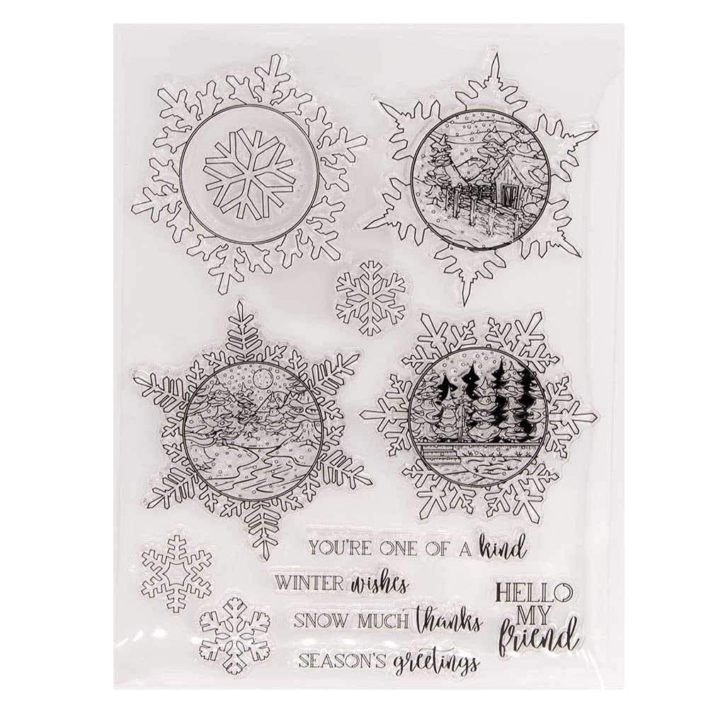 arriettycraft Merry Christmas Snowflakes Winter Wishes Season' s Greeting Sentiment Clear Stamps for Card Making Decoration and DIY Scrapbooking