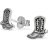 Cowboy Boots 925 Sterling Silver Stud Earrings, Very Tiny Minimalist Western Jewelry
