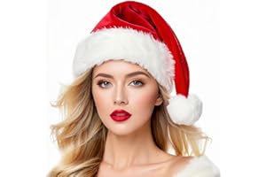 OGAJO Christmas Hat Santa Hats for Adults Unisex Red Velvet Extra Thicken Xmas Hat for New Year Festive Holiday Party