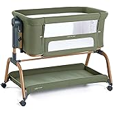 ANGELBLISS 3 in 1 Baby Bassinet, Rocking Bassinets Bedside Sleeper with Comfy Mattress and Wheels, 6 Height Adjustable Easy Folding Portable Bedside Crib for Newborn Infant (Green)