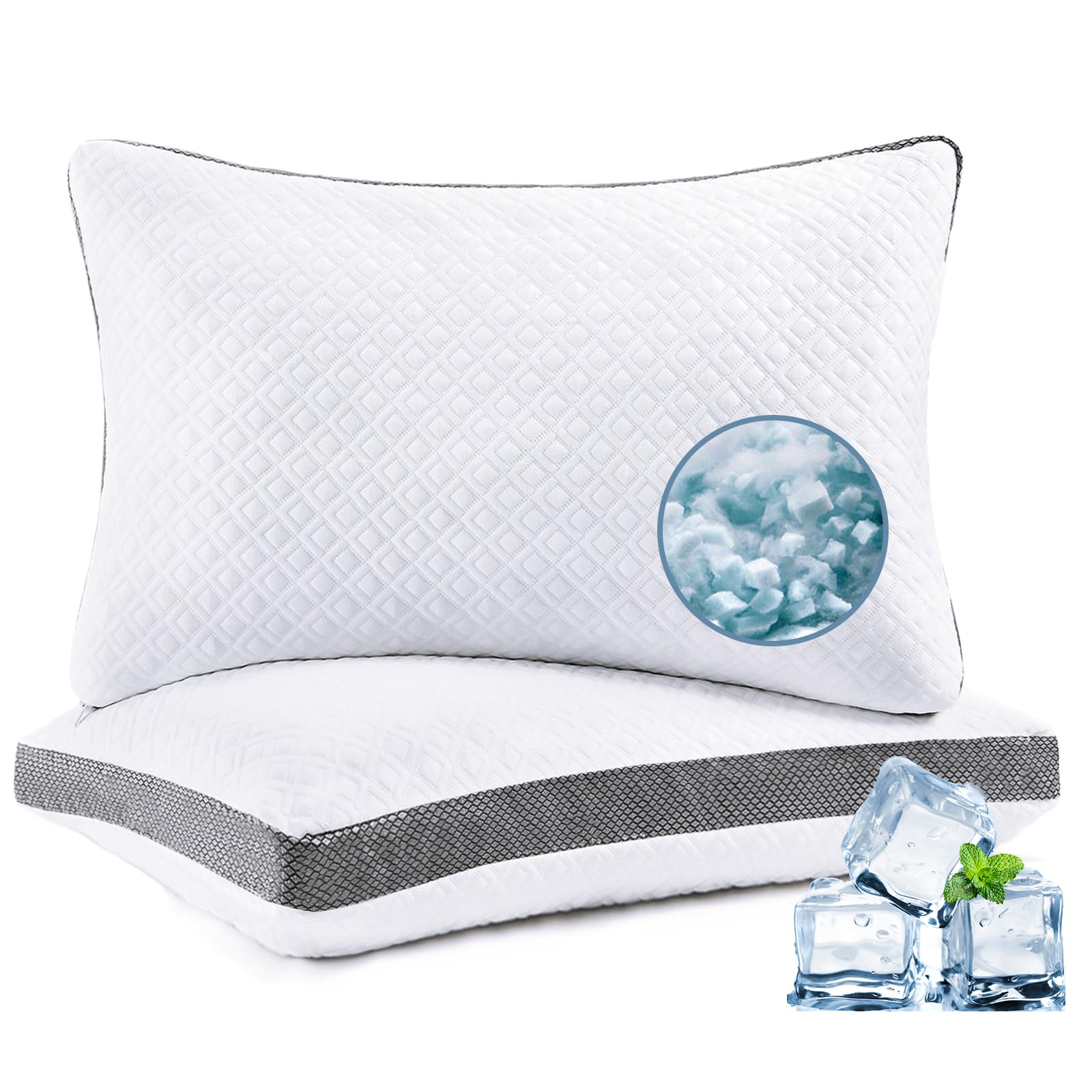 Photo 1 of Luxe Linen Tencel Pillows Queen Size Set of 2, Shredded Memory Foam Pillows, 20"x30"Cooling Tencel Circular Knit Pillow, Adjustable Bed Pillow for Side, Back, Stomach Sleepers