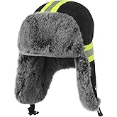 Hi Vis Trapper Hat with Ears Flaps Reflective Strip Trapper Hat Faux Fur Thickened Winter Cold Weather Windproof Skiing Cap