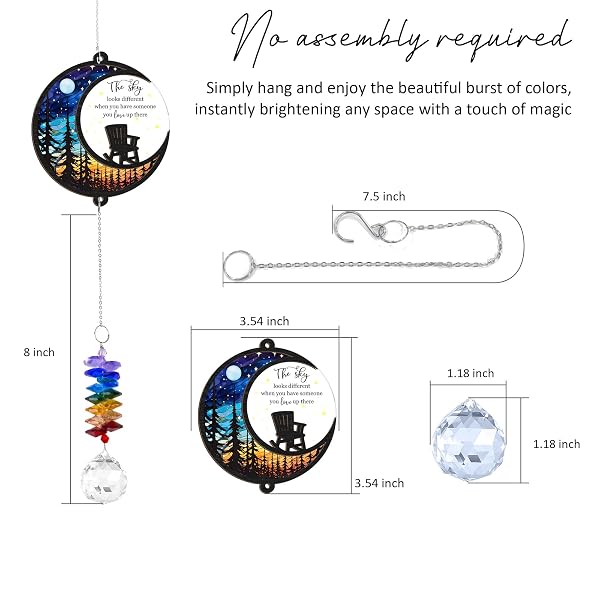 GIFTELIX MEMORIAL SUNCATCHER – MOON CHAIR ORNAMENT – SYMPATHY GIFT FOR LOSS OF LOVED ONE – BEREAVEMENT GIFTS MEMORIAL RAINBOW MAKER – REMEMBRANCE ORNAMENT – FUNERAL KEEPSAKE