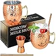 SuproBarware Moscow Mule Copper Mugs Set of 2 Moscow Mule Cups Stainless Steel Mugs 18 Oz Food Safe Hammered Mugs Great for Cocktails Water Cold Drinks