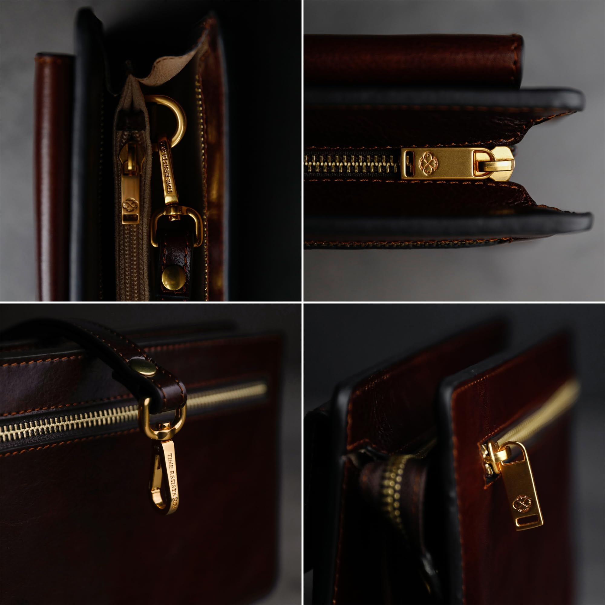 Time Resistance Leather Clutch for Men Organizer Wrist Bag Briefcase Handmade in Italy Gift Box Included