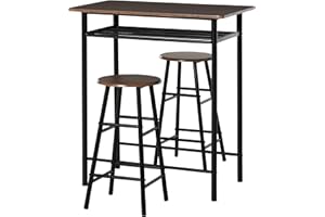 HOMCOM 3 Piece Counter Height Bar Table Set with 1 Table, 2 Matching Stools, Dining Table Set with Storage Shelf and Metal Fr