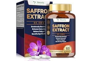 TOTARIA Organic Happy Saffron Supplements - 100% Organic Saffron Extract 88.5mg per Serving with Crocins, Safranal & Safromotivines for Better Mood, Energy, Eyes, Immunity, Blood, Men & Women, 60 Vegan Caps