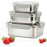 Hommiya Stainless Steel Food Storage Containers, Airtight with Vacuum Seal, Set of 3 (22/44/82 oz), Stackable,Dishwasher&Freezer Safe for Meal Prep and Leftovers Storage