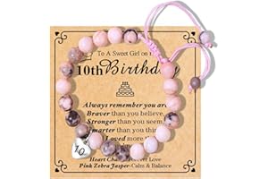 Chuchoter 8-16 Year Old Girl Birthday Gifts,Pink Zebra Natural Stone Sweet Heart Beaded Bracelets For Girls Daughter Granddaughter Niece Happy Birthday Gifts