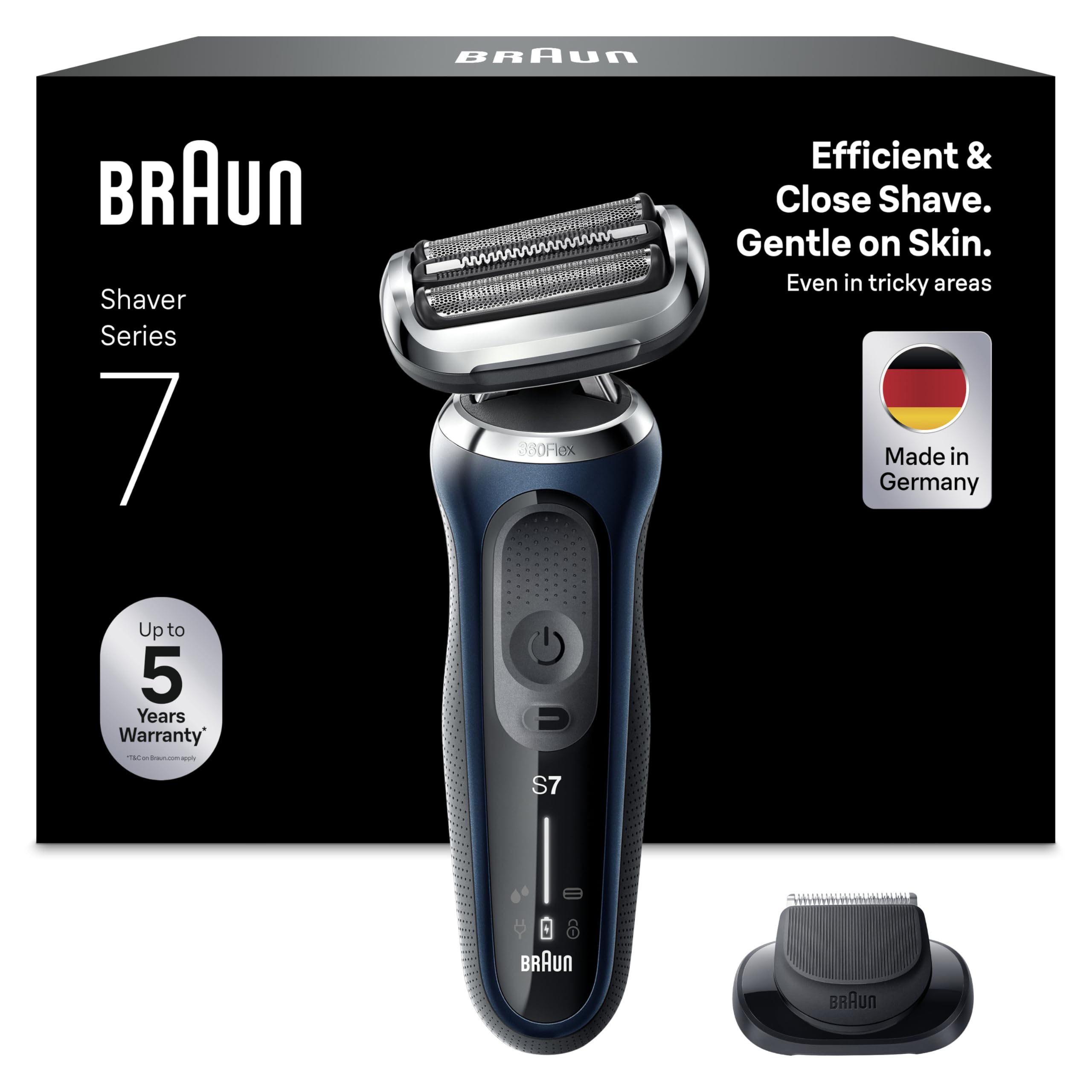 Braun Series 7 Elektrorasierer 360° Flex mit EasyClick Präzisionstrimmer, Rasierer Herren Elektrisch, Wet & Dry, Geschenk Mann, Made in Germany, 71-B1200s, blau