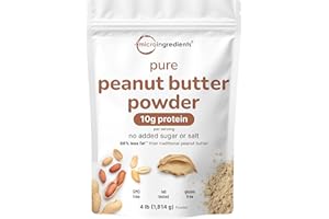 MICRO INGREDIENTS Pure PB Peanut Butter Powder, 4lbs (64oz) | 10g Protein & 88% Less Fat | No Added Sugar or Salt from Natural Fresh Roasted Peanuts | Mixes Easily for Peanut Butter Spread & Protein Powder | Non-GMO