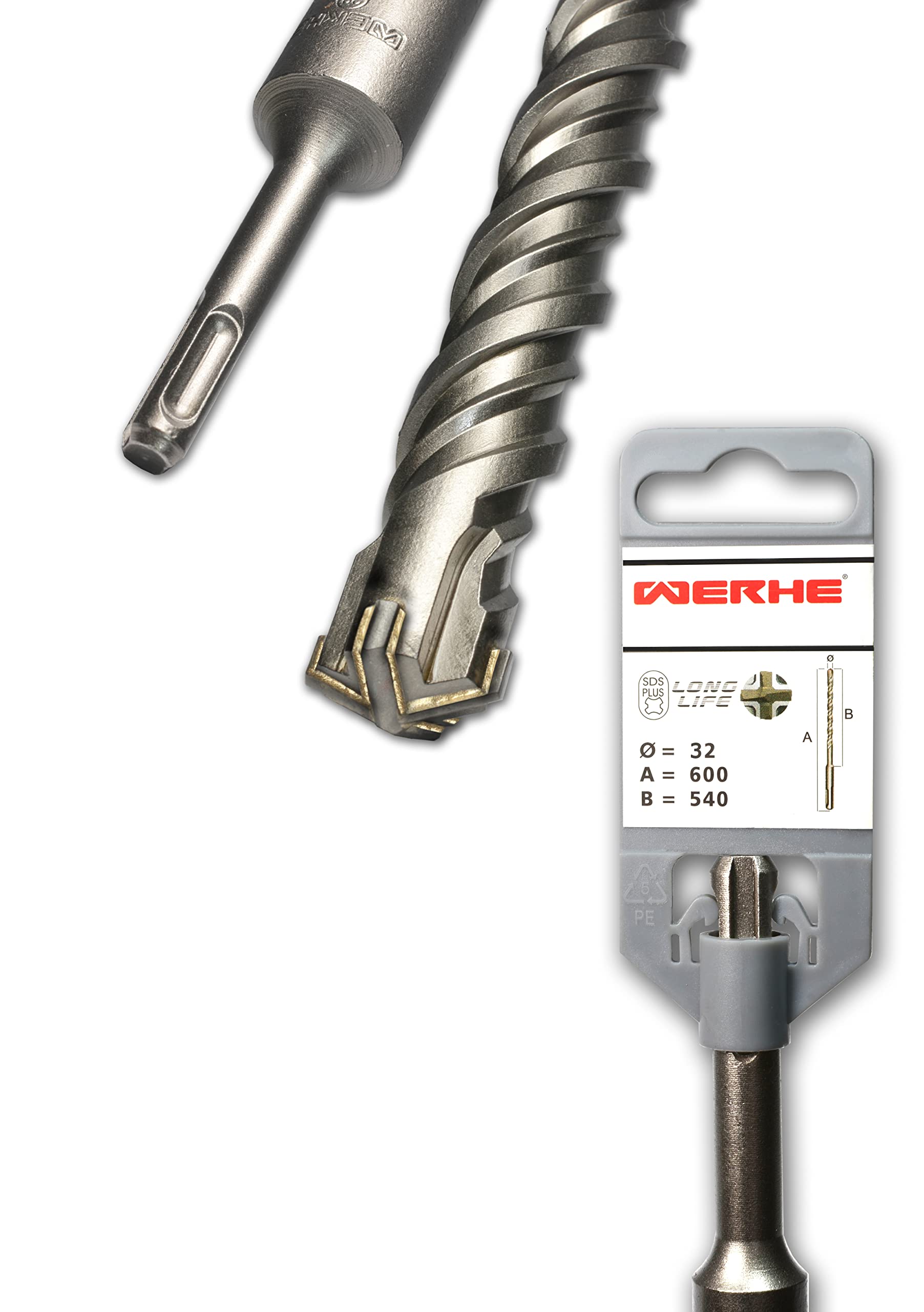 Professional SDS Plus Masonry Drill Bit, Concrete Drill Bit, 32 x 600 mm