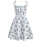 SweatyRocks Girl's Floral Print Ruched A Line Short Dress Tie Shoulder Spaghetti Strap Sundress