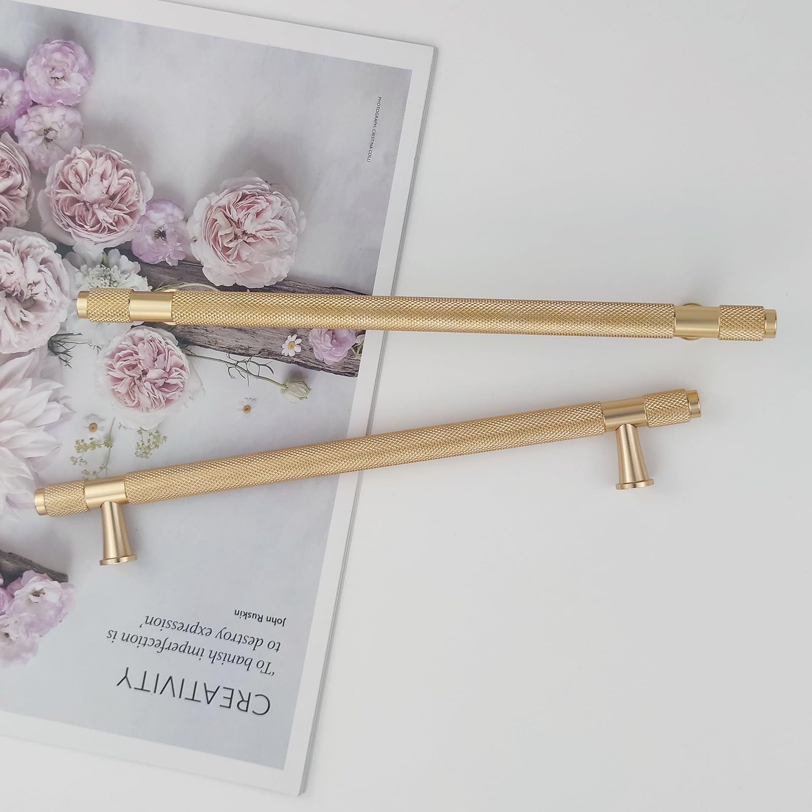 Pexintek 6 Pack Gold Modern Cabinet Handles 192mm Hole Centers Kitchen Bathroom Bedrooms Study Furniture Door Vintage Pulls with Screws for Cupboards Drawer Wardrobe Dresser (Golden) — image 1