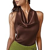 LAOTEPO Cowl Neck Halter Tops for Women Silk Satin Going Out Tank Top Trendy Summer Camisole Business Casual Blouses Outfits