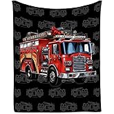 Toddler Blankets for Boys, Cozy Soft Fire Truck Throw Gifts for Kids, Black Flannel Firefighter Blankets for Couch Sofa, 40x50 Inches