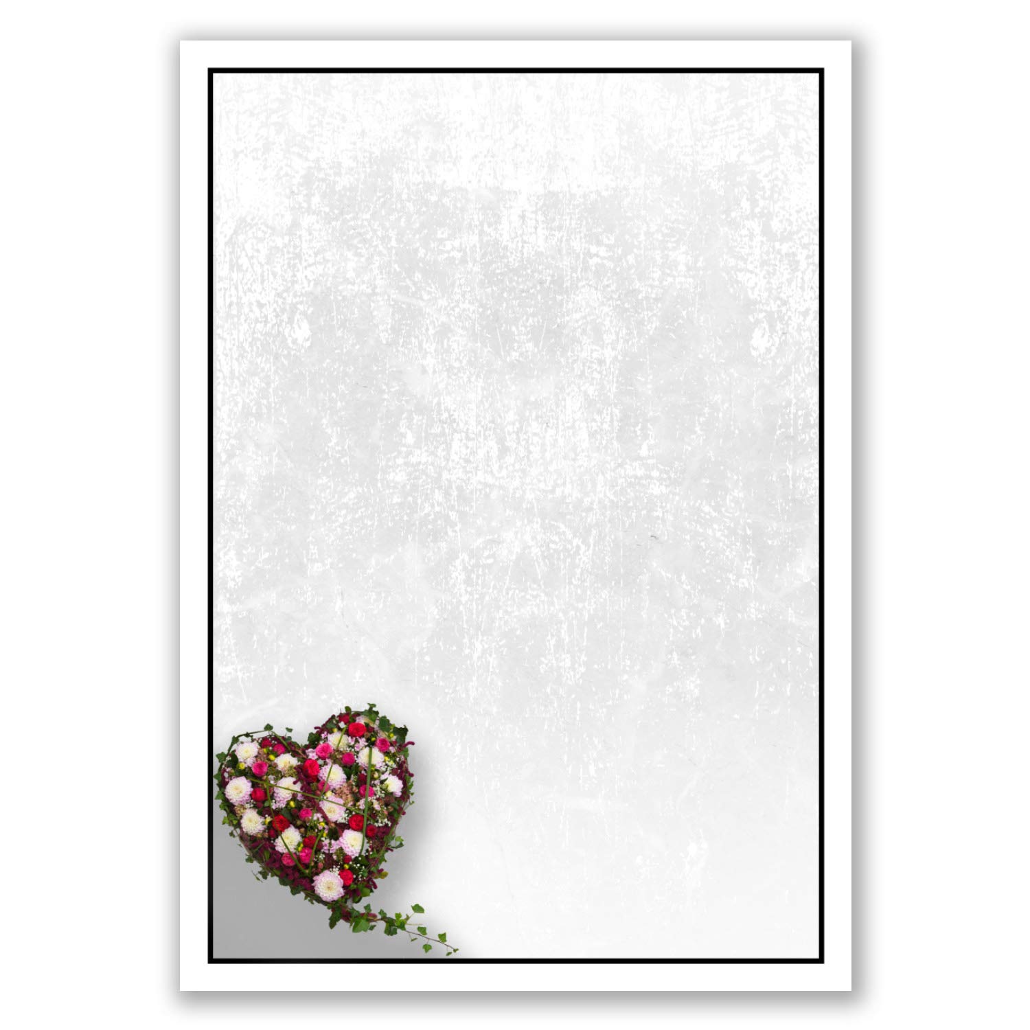 Mourning papers by GUSTAV NEUSER 25x Mourning paper DIN A4 Motif: Motif black mourning frame with flower heart Mourning stationery 297 x 210 mm 90 g/m² Condolence paper