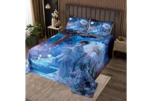 Erosebridal Japan Geishas Coverlet Sets Pink Romantic Cherry Blossom Bedspread Set Kimono Geishas Quilt Sets Dreamy Aesthetic