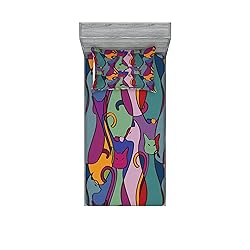 Lunarable Cat Fitted Sheet & Pillow Sham