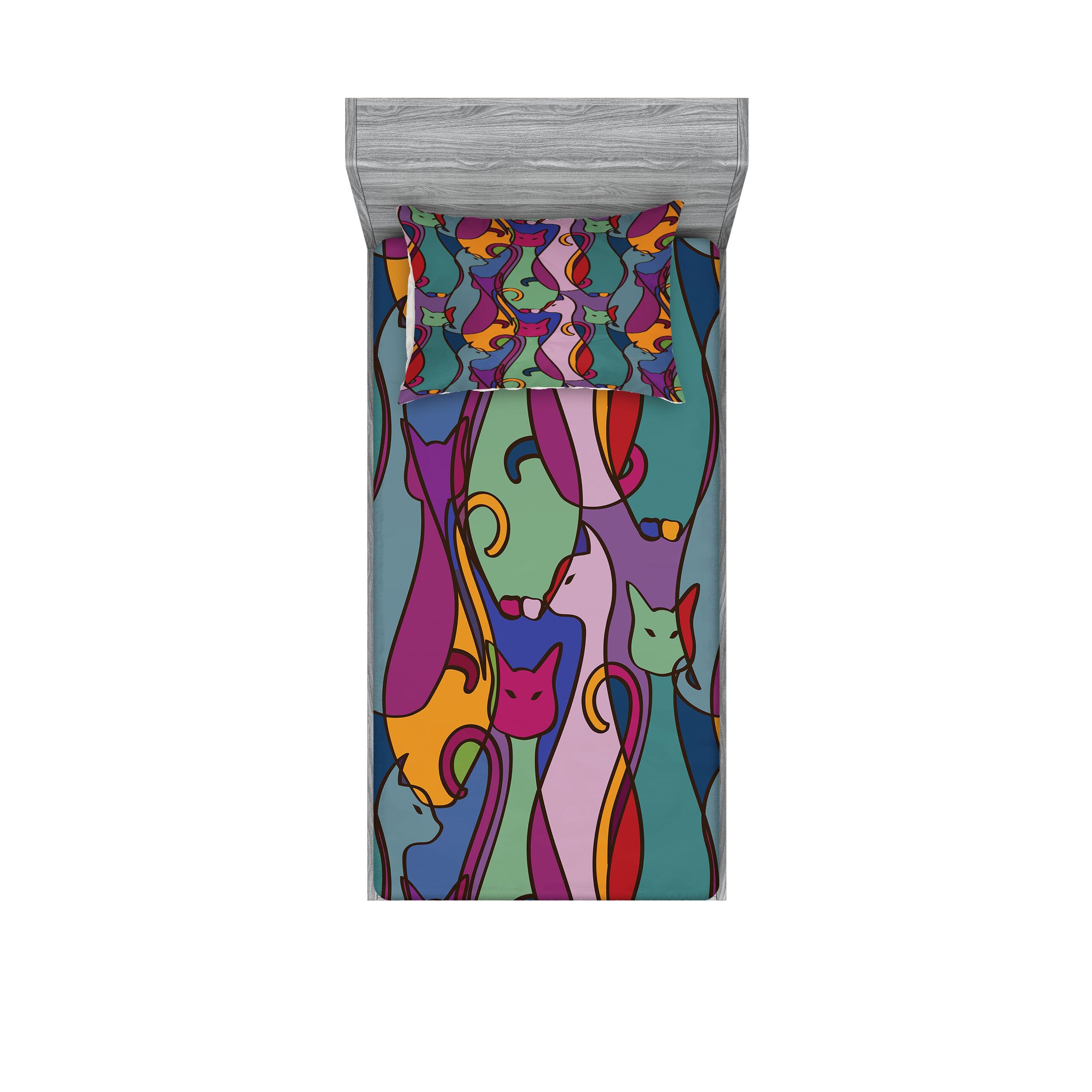 Lunarable Cat Fitted Sheet & Pillow Sham