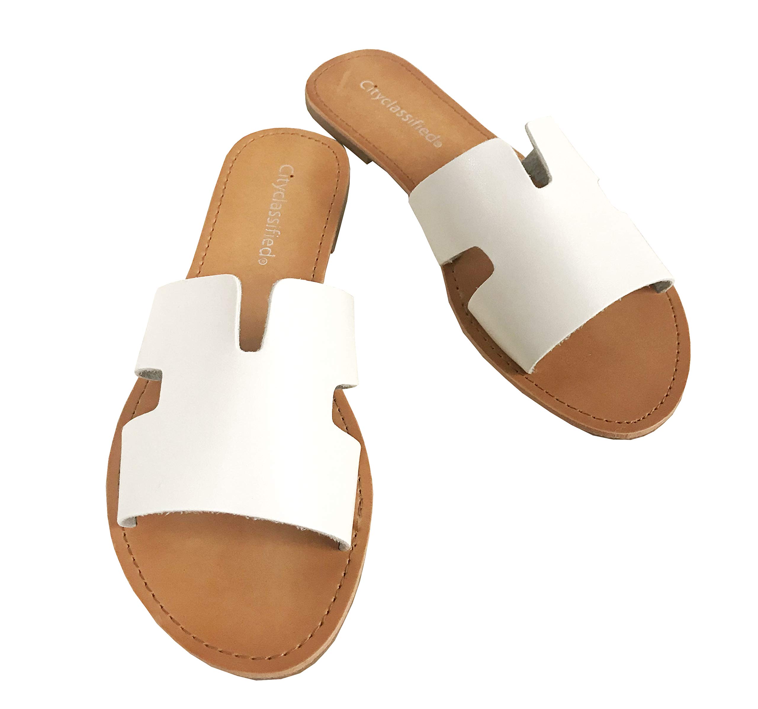 City Classified SALVIA Women's Cutout Slide Sandals, White Leatherette 11 M US - Image 3