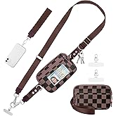 Tiostep Clip and Go Strap for Phone with Wallet Crossbody Phone Lanyard and Detachable Checkered Bag with ID Window and RFID Pouch for Daily Travel.