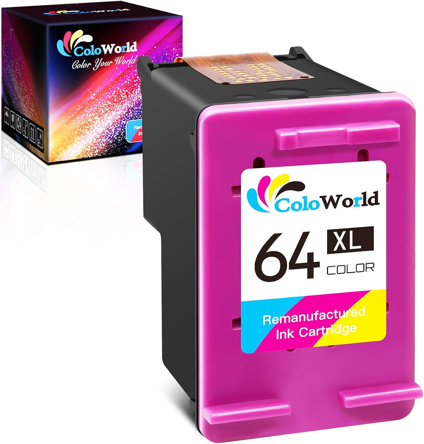 ColoWorld Remanufactured Ink Cartridges Replacement for HP 64XL 64 XL (1 Color) Use with Envy Photo 7800 7858 7155 7855 6220 6255 6252 7158 7164 6222 7120 7130 6230 6232 6234 Tango X Printer