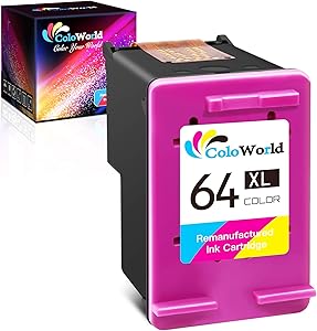 ColoWorld Remanufactured Ink Cartridges Replacement for HP 64XL 64 XL (1 Color) Use with Envy Photo 7800 7858 7155 7855 6220 6255 6252 7158 7164 6222 7120 7130 6230 6232 6234 Tango X Printer