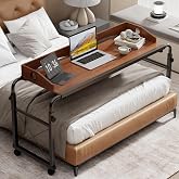 BYMECOST Laptop Desk for Bed, Adjustable Height &amp; Length Laptop Bed Table | Overbed Table with Wheels for Queen Size Beds,Rolling Standing Desk,Over Bed Desk for Working Reading Eating