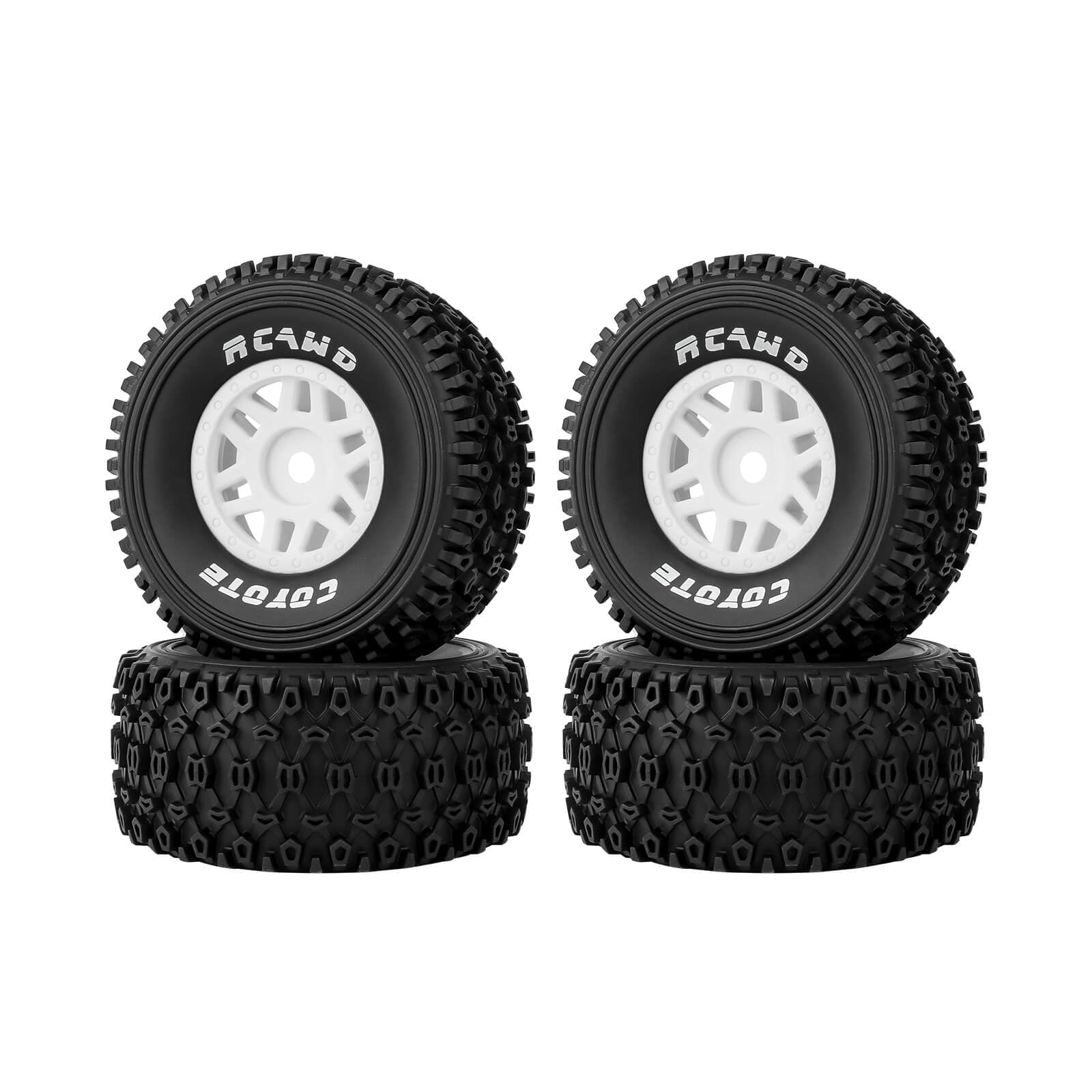 RCAWD 4Pcs 1/16 RC Tires Wheels for Arrma Mojave Grom ARA2104 ARA2304 ARA2304S Pre Glued Nylon Rubber Tires Upgrade Part 12mm Hex Hub (White) β image 1