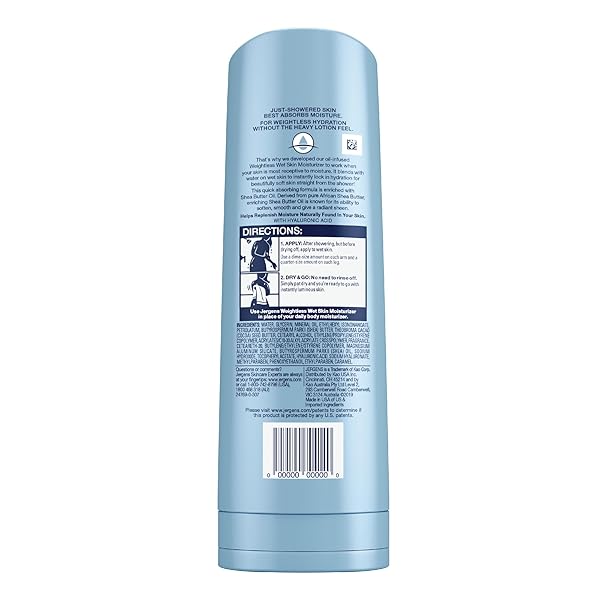 JERGENS WET SKIN BODY MOISTURIZER WITH SHEA BUTTER OIL, PURE SHEA BUTTER IN SHOWER BOD LOTION, MOISTURIZER FOR DRY SKIN, FAST-ABSORBING, NON-STICKY, DERMATOLOGIST TESTED, 10 OZ