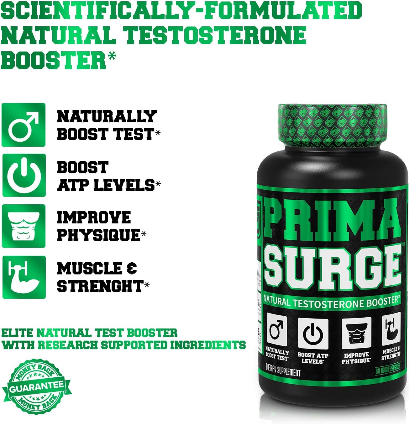 PRIMASURGE Testosterone Booster for Men - Boost Lean Muscle Growth, Strength, Energy & Fat Loss | Natural Test Booster Supplement w/ Premium PrimaVie, Ashwagandha & More - 60 Veggie Pills: Health & Personal Care