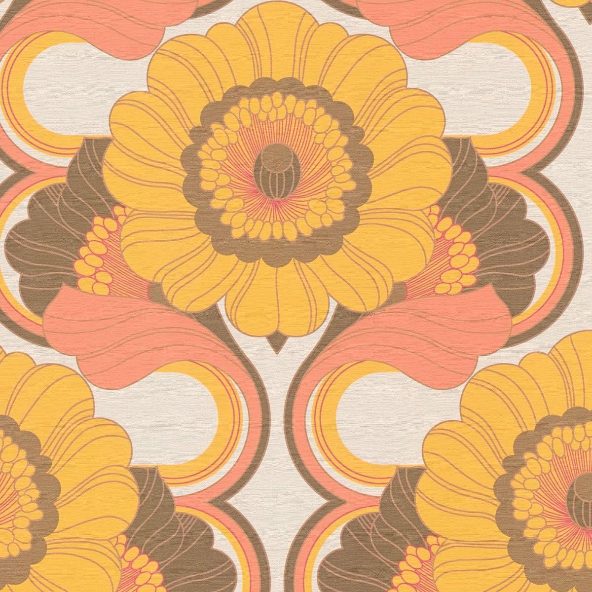 A.S. Création Retro 70's Floral Trail Wallpaper Brown/Yellow/Orange/Red/Beige Retro Chic 395304 8.50m x 0.53m Paste The Wall