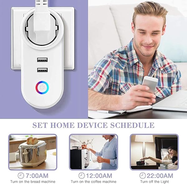 16 A Enchufe inteligente Wi Fi Smart Plug con 2 puertos USBControl Remoto y Funcin de Temporizador Compatible con Alexa y Google HomeNo Requiere Concentrador