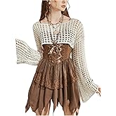 SHENHE Women's Crochet Shrug Hollow Knit Bolero Shrugs Coverup Crop Top Y2K Bell Sleeve Swimsuit Cover Up