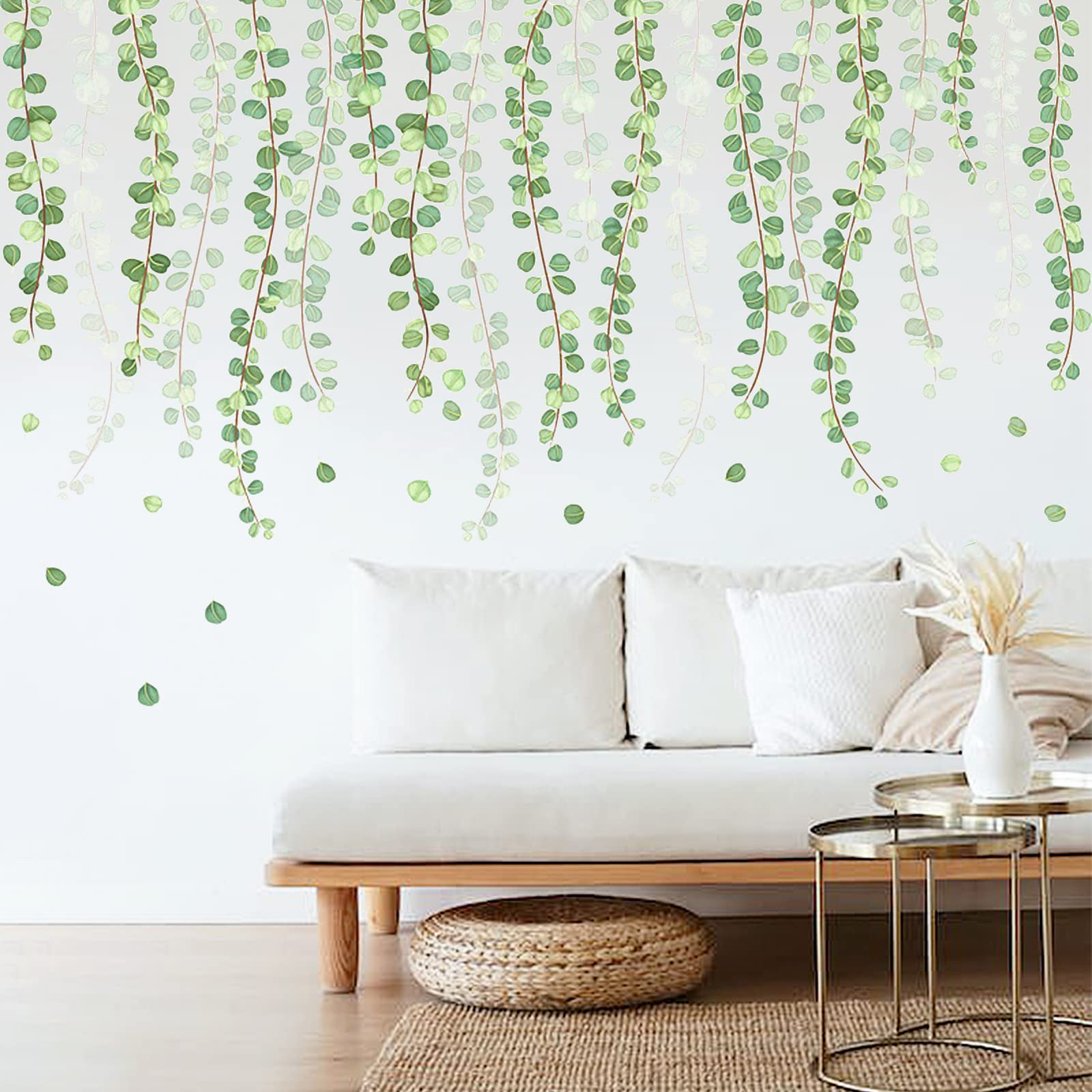 Green Plants Wall Sticker, Leaves Wall Stickers, Removable Home Wall Decor for Living Room, Hallway, Bedroom, Office, Children's Room, Bathroom