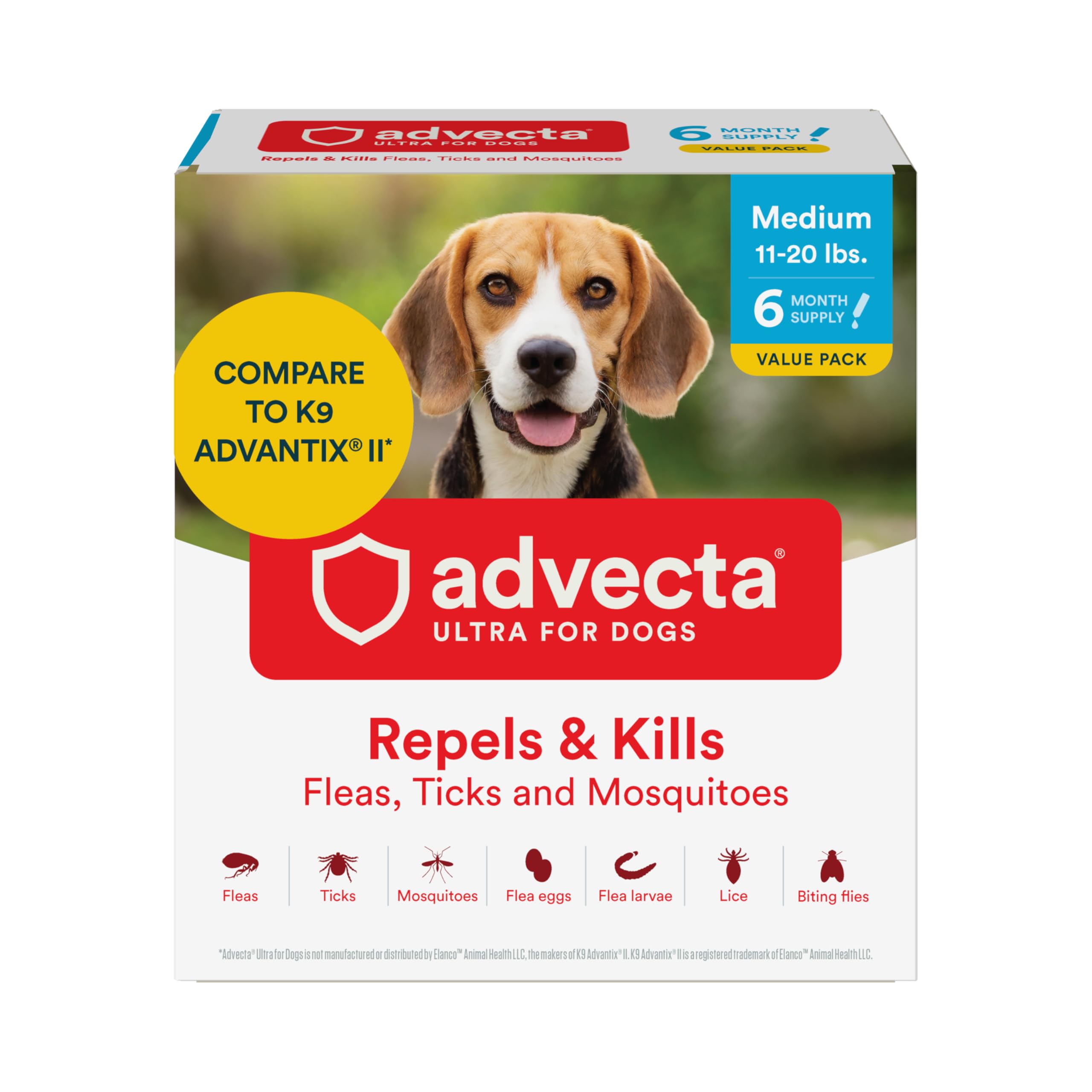 Advecta Ultra Flea and Tick Prevention for Dogs - Medium Dog Flea and Tick Treatment & Control - Mosquito Repellent - Fast Acting Waterproof Topical Drops, 6 Month Supply