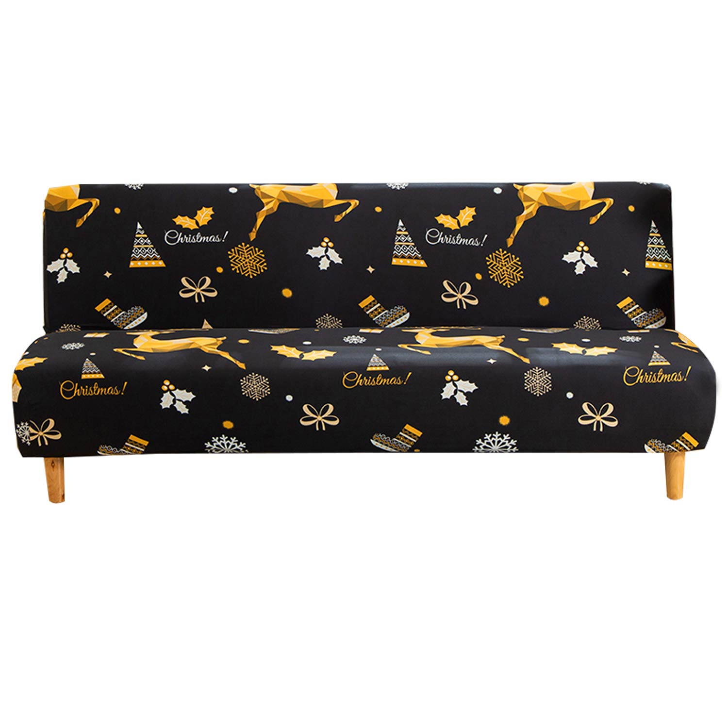 Mingfuxin Armless Sofa Bed Cover, Spandex Stretch Futon Slipcover Protector, Non-Slip Elastic Folding Couch Sofa Shield Fits for 2-3 Seater Folding Sofa Bed without Armrests (Printed #3017)