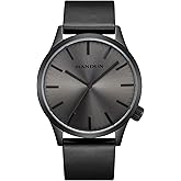 JIANDUN Mens Black Watches Minimalist Waterproof-Fashion Wrist Watch for Men Unisex Dress with Leather Band