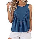 Cicy Bell Womens Babydoll Peplum Denim Tank Tops Loose Fit Swing Flowy Shirred Sleeveless T Shirts Going Out Cute Tees