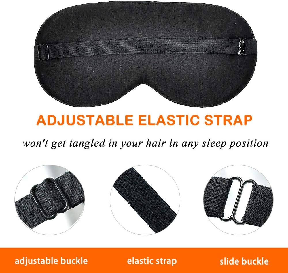 LULUSILK Mulberry Silk Sleep Eye Mask Blindfold with Adjustable Strap, Soft Eye Cover for Women Men Night Sleeping, Travel, Nap(Black): Health & Personal Care