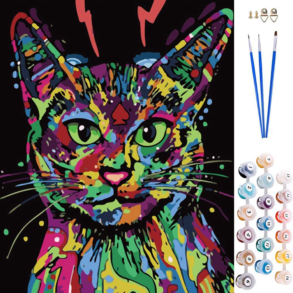 ABEUTY Paint by Numbers Kits Adults or Children, Colorful Cat Head 16x20 inches Number Painting Art Therapy (Cat, No Frame)