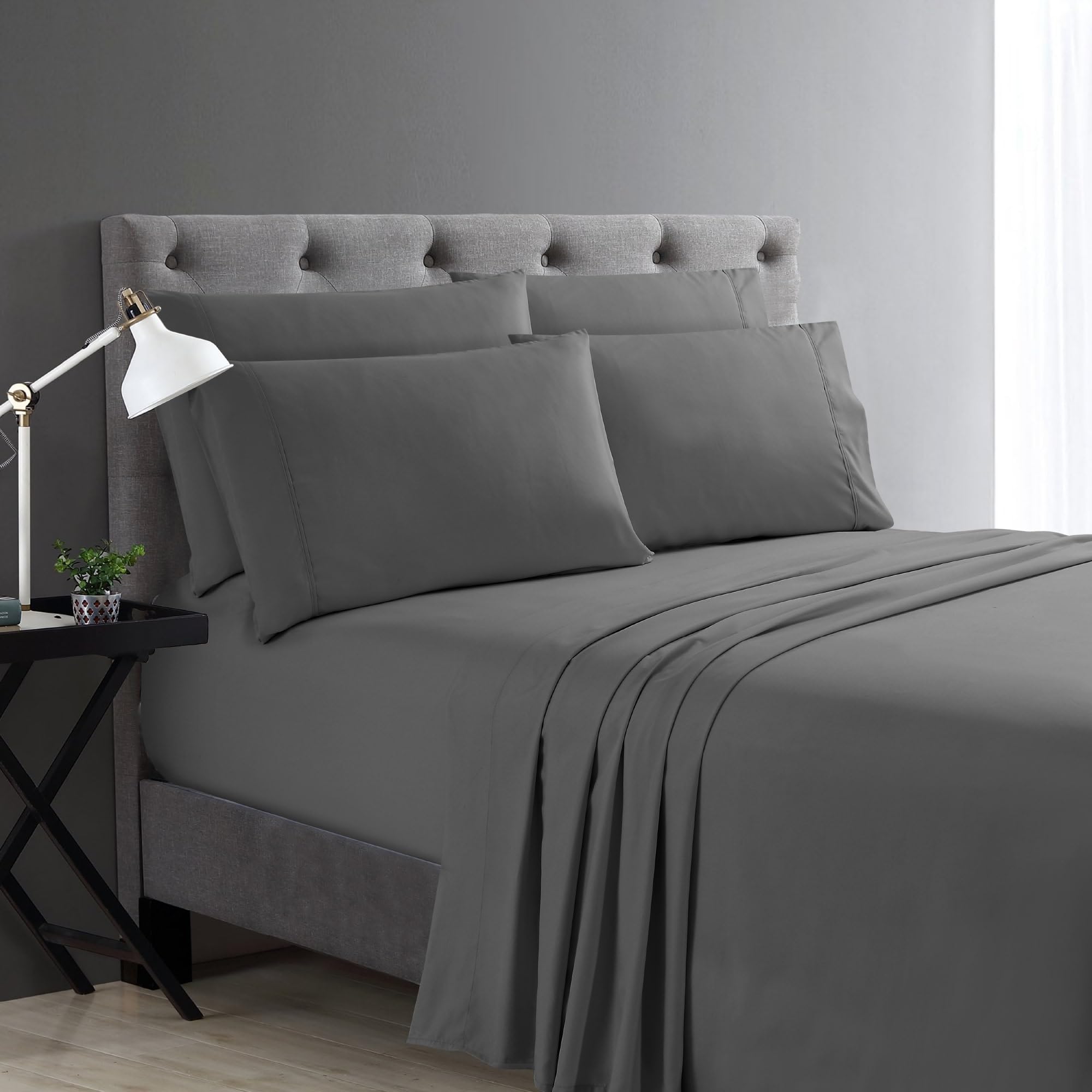 Cathay Home Sheet Set, Microfiber, Gray, Full