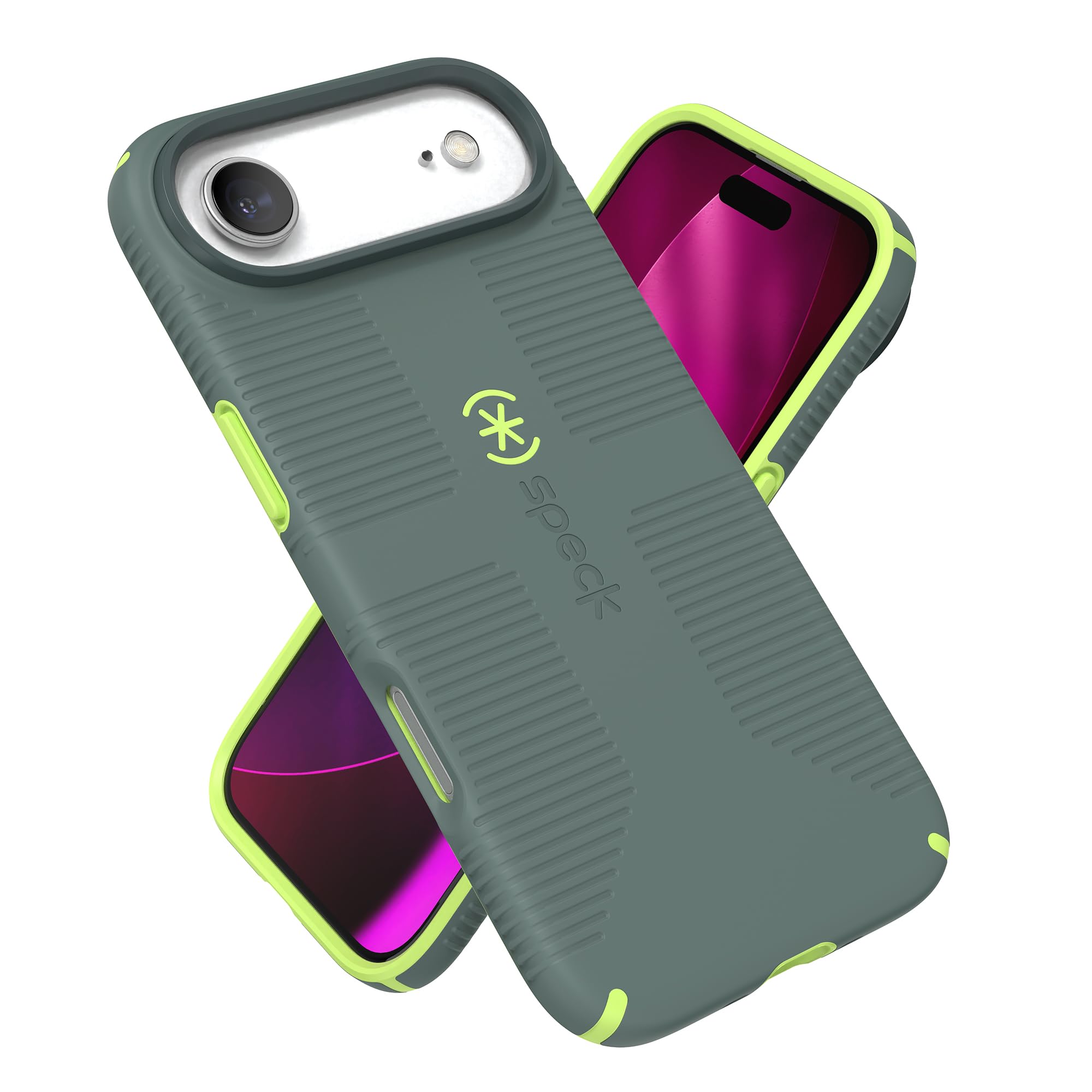 Speck CANDYSHELL Grip +MS Case for iPhone 17 Air - NEO DRAB/Glow Green | Slim Protective Grip | Drop Protection | MagSafe Compatible Image