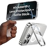 MAGIC JOHN Magnetic for iPhone 16 Pro Case [Full Camera Protection] [180°Foldable Stand] [Never Yellowing] [Camera Control Button] Speaker dust-Proof, Drop Protection，Clear