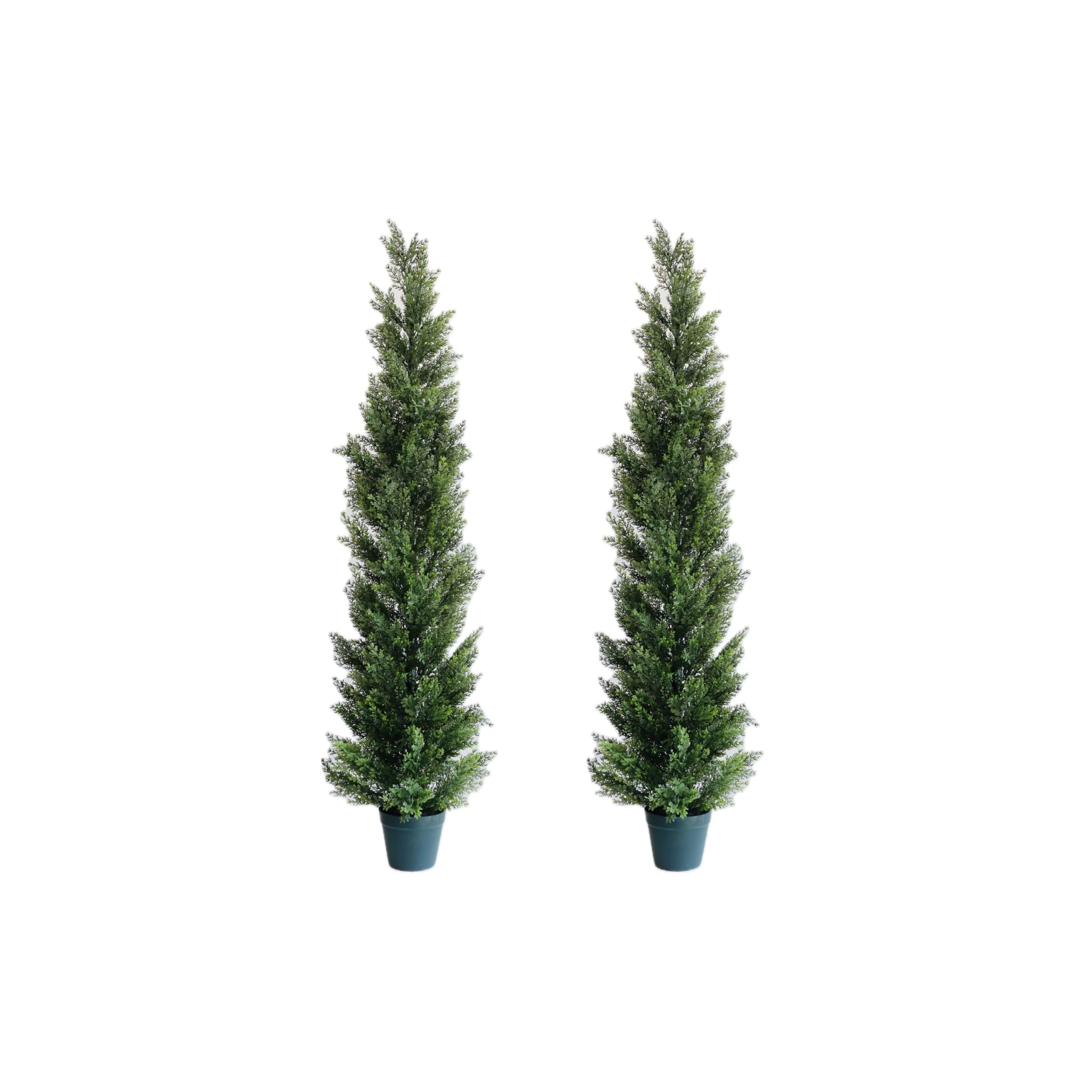 Photo 1 of **ONE PC** 5 Feet Outdoor Artificial Topiary Cedar Tree, Set of 2 UV Resistant Potted Faux Cedar Trees for Outdoors and Indoors, Decorative Fake Shrubs Topiary Trees for Home Living Room Front Door Decor